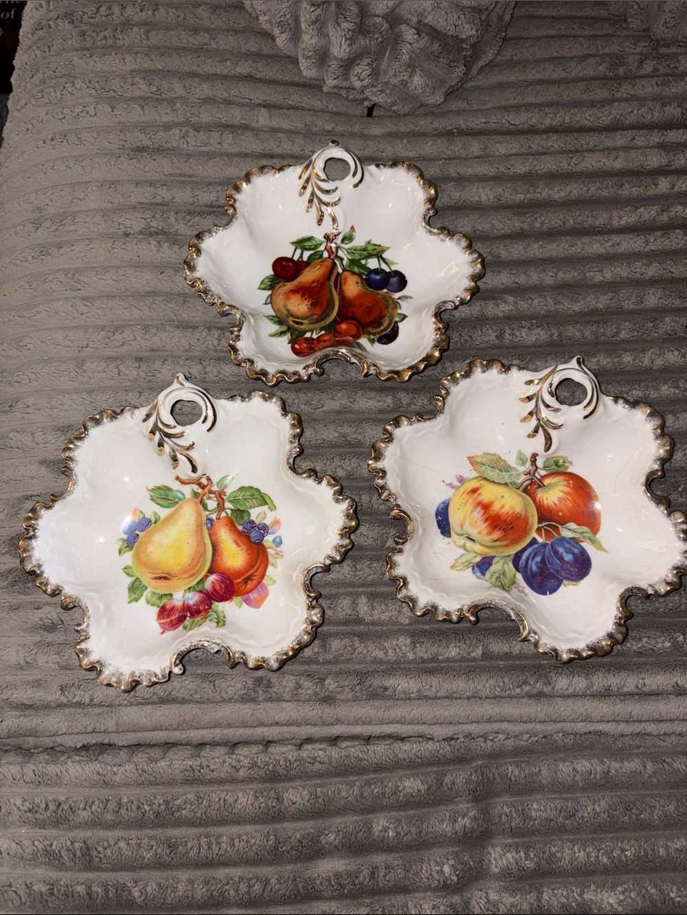 Lipper & Mann Creations set of 3 Vintage fruit themed porcelain dishes with gold